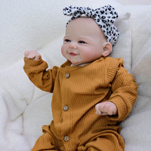 Load image into Gallery viewer, Vivienne 19-Inch Realistic Reborn Baby Doll Rooted Brown Curly Hair, Blue Eyes, Sweet Smile Gift Set For Kids with Outfit, Pacifier & Bottle