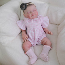 Load image into Gallery viewer, August 19 Inch Hand-Painted Reborn Baby Doll with Closed Eyes Soft Body Vinyl Limbs in Pink Outfit Headband Realistic Sleeping Newborn Gift
