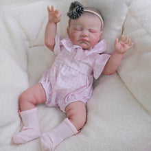 Load image into Gallery viewer, August 19 Inch Hand-Painted Reborn Baby Doll with Closed Eyes Soft Body Vinyl Limbs in Pink Outfit Headband Realistic Sleeping Newborn Gift