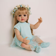 Cargar imagen en el visor de la galería, 22-inch Realistic Girl Doll Betty - Full Vinyl Body with Removable Blonde Wig & Sparkling Blue Eyes in Sky Blue Knit Dress (55cm)