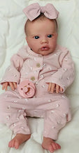 Load image into Gallery viewer, Primrose Awake Reborn Baby Doll - 19in Hand-Painted Hair, Soft Body, Pink Floral Romper & Headband, Realistic Gift