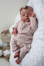 Cargar imagen en el visor de la galería, 19 inch realistic reborn baby dolls Hand-Painted Fabric Doll Irys Purple Footed Pajamas Set Plaid Bear Collector's Companion toys for kids 3+