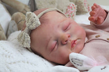 Cargar imagen en el visor de la galería, 19 inch realistic reborn baby dolls Hand-Painted Fabric Doll Irys Purple Footed Pajamas Set Plaid Bear Collector's Companion toys for kids 3+