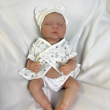 Laden Sie das Bild in den Galerie-Viewer, 20" Realistic Full Vinyl Sleeping Baby Doll "Peaches" – Lifelike 3D Skin Texture, Hand-Painted Hair & Animal Print Outfit for Collectors