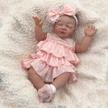 Carregar imagem no visualizador da galeria, 19" Sleeping Baby Doll August - Hand-Painted Hair & Tangerine Tiered Dress | Lifelike Closed Eyes Fabric Body (49cm) - Ultimate Snuggle Gift for Kids