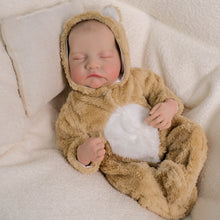 Cargar imagen en el visor de la galería, 19 inch 45cm Hand-Painted Art Reborn Baby Doll Levi Cloth Body Taupe Painted Hair + Bear-Ears Footed Romper