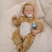 Cargar imagen en el visor de la galería, 19 inch 45cm Hand-Painted Art Reborn Baby Doll Levi Cloth Body Taupe Painted Hair + Bear-Ears Footed Romper