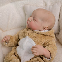 Cargar imagen en el visor de la galería, 19 inch 45cm Hand-Painted Art Reborn Baby Doll Levi Cloth Body Taupe Painted Hair + Bear-Ears Footed Romper