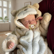 Cargar imagen en el visor de la galería, 19 inch 45cm Hand-Painted Art Reborn Baby Doll Levi Cloth Body Taupe Painted Hair + Bear-Ears Footed Romper