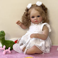 Laden Sie das Bild in den Galerie-Viewer, 23 Zoll schöne wiedergeborene Kleinkinder, kuschelige realistische neugeborene Babypuppe, entzückende lebensechte wiedergeborene Babypuppen, Geburtstagsgeschenk für Kinder
