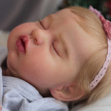 Carica l'immagine nel visualizzatore di Gallery, 19" Sleeping Reborn Baby Doll Teddy - Rooted Blonde Hair, Heather Gray Footed Sleeper + Floral Headband, Eyes Closed
