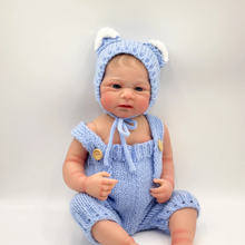 Cargar imagen en el visor de la galería, 17 inch Adorable Realistic Vinyl Reborn Baby Dolls Blue Knitted Sweater for Children Awake Premium Painted And Brown Eyes