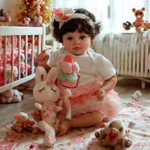 Carregar imagem no visualizador da galeria, 20-Inch Realistic Dark-Skinned Silicone Doll with Black Short Curly Hair - Premium Polyester Fiber-Filled Body for Lifelike Display & Collectibles