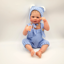 Cargar imagen en el visor de la galería, 17 inch Adorable Realistic Vinyl Reborn Baby Dolls Blue Knitted Sweater for Children Awake Premium Painted And Brown Eyes