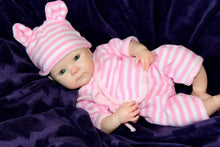 Load image into Gallery viewer, 12 Inch & 16 Inch Full Silicone Reborn Baby Doll Lifelike Realistic Newborn Silicone Infant Doll Washable Full Body Silicone Doll with Pink Bunny Stripe Outfit Pretend Play Collectible Gift Toy for Girls Kids