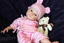 Load image into Gallery viewer, 12 Inch & 16 Inch Full Silicone Reborn Baby Doll Lifelike Realistic Newborn Silicone Infant Doll Washable Full Body Silicone Doll with Pink Bunny Stripe Outfit Pretend Play Collectible Gift Toy for Girls Kids