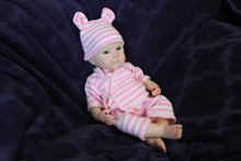Load image into Gallery viewer, 12 Inch & 16 Inch Full Silicone Reborn Baby Doll Lifelike Realistic Newborn Silicone Infant Doll Washable Full Body Silicone Doll with Pink Bunny Stripe Outfit Pretend Play Collectible Gift Toy for Girls Kids
