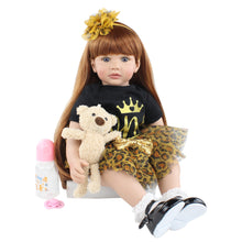 Load image into Gallery viewer, Pinky Reborn 24 Inch Human Hair Wig Baby Dolls Black Skirts Realistic Baby Toy Sets Birthday Surprise Present Box