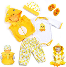 Laden Sie das Bild in den Galerie-Viewer, 22 Zoll Baby Puppenkleidung Gelbe Ente 5-teiliges Set Outfit Zubehör für 20-22 Zoll Reborn Puppe