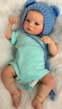 Load image into Gallery viewer, 20" LouLou Cloth-Body Reborn Baby - Hand-Painted Hair,Blue Eyes & Knit Hat Romper Set