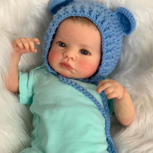 Load image into Gallery viewer, 20" LouLou Cloth-Body Reborn Baby - Hand-Painted Hair,Blue Eyes & Knit Hat Romper Set