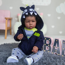 Load image into Gallery viewer, Lifelike Reborn Baby Doll with Soft Cloth Body - 20-Inch (50cm) Realistic Newborn Boy Doll with Implanted Black Curly Hair &amp; Blue Eyes, Includes Outfit and Gift Box for Kids

