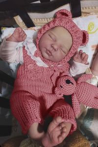 19 inch 48cm Sleeping Reborn Baby "Valentina" - Hand-Rooted Hair, Cloth Body + Blush Pink Pinafore Set & Bonus Companion Doll