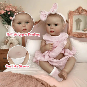 19" Ward Full Vinyl Reborn Girl - Hand-Painted Hair, Blue Eyes & Pink Tiered Dress