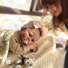 Carregar imagem no visualizador da galeria, 19 inch Full Vinyl Reborn Doll Meadow Hand-Painted Green Eyes Blush Khaki Romper Beige Plaid Bear Pacifier Gift Box for baby kids girl 3+ 48cm Lifelike Baby Gift Set dolls
