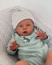 Load image into Gallery viewer, 20 Inch Open Eyes Reborn Baby Doll Hand-Painted Vinyl Head &amp; Limbs Soft Cloth Body with Dinosaur Outfit Hat Magnetic Pacifier Realistic Newborn Doll
