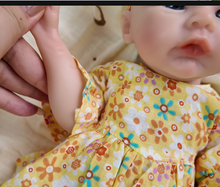 Load image into Gallery viewer, 12 Inch Full Silicone Reborn Baby Doll - Realistic Open Mouth Newborn Girl with Floral Dress, Poseable Body for Kids Play &amp; Collectors
