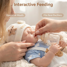 Carica l'immagine nel visualizzatore di Gallery, 12.6" Lifelike Sleeping Silicone Baby Doll | 1.1KG Weighted Perfect Huggable Size | Open Mouth Design for Feeding &amp; Pacifier | Platinum Silicone | White Knit Bear-Ear Outfit
