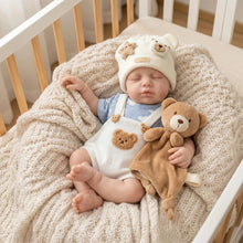 Carica l'immagine nel visualizzatore di Gallery, 12.6" Lifelike Sleeping Silicone Baby Doll | 1.1KG Weighted Perfect Huggable Size | Open Mouth Design for Feeding &amp; Pacifier | Platinum Silicone | White Knit Bear-Ear Outfit
