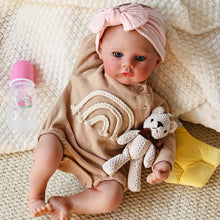 Carregar imagem no visualizador da galeria, 19 inch Full Vinyl Reborn Doll Meadow Hand-Painted Green Eyes Blush Khaki Romper Beige Plaid Bear Pacifier Gift Box for baby kids girl 3+ 48cm Lifelike Baby Gift Set dolls
