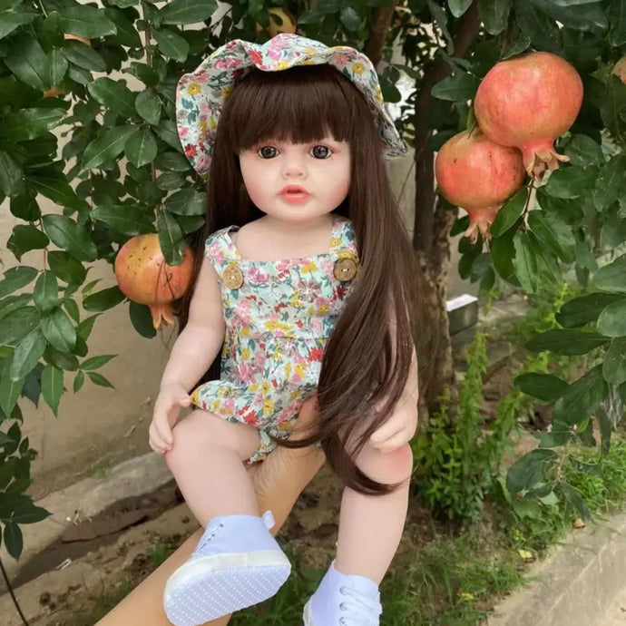 22 inch Realistic Full Simulation  Silicone Reborn Baby Girl Doll – Brown Hair, Hand-Painted Blue Eyes | Lifelike Collectible ‘Betty