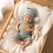 Load image into Gallery viewer, 16" Sleeping Reborn Silicone Baby Doll | Platinum Silicone Ultra-Soft Touch &amp; High Elasticity | Interactive Feeding with Openable Mouth | Sage Green Knit Outfit &amp; Pom-Pom Hat
