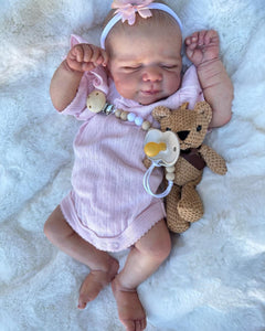 19" Hand-Painted Twin Baby Dolls Pascale Set - Pink & Purple Lace Outfits + Bears (48cm Fabric Body)