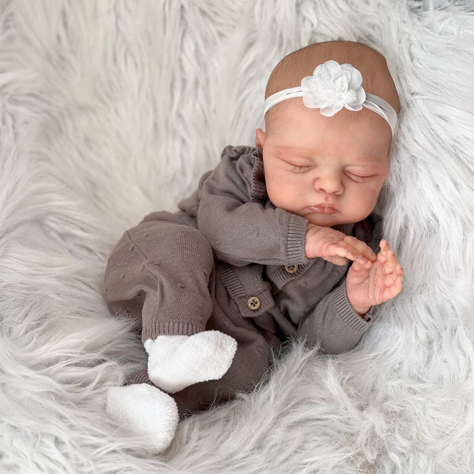 Hand-Painted Reborn Baby Doll Gift Set - Grey Lace-Collar Sweater & Socks | Soft Body Doll for 3 Year Olds | Christmas & Birthday Present in Color Gift Box