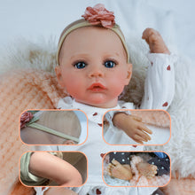 Load image into Gallery viewer, 48cm Realistic Reborn Baby Girl &quot;Meadow&quot; - Cloth Body with Realistic Silicone Head, Arms &amp; Legs, Hand-Painted Hair, Blue Eyes, Includes Outfit &amp; Gift Box
