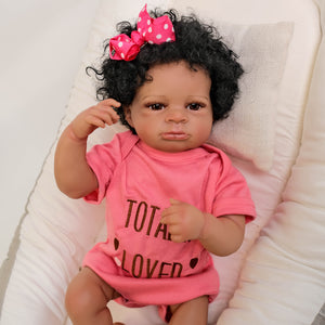 Lanny 20" Full Vinyl Reborn BabyAfrican American Doll - Hand-Rooted Black Curly Hair, Warm Brown Eyes High-Color Realism