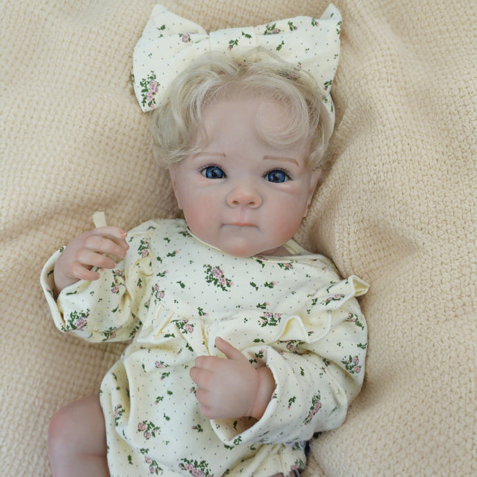 Pinky Reborn Baby Dolls New Product Bettie Blue Eyes Golden Hair Implants FLoral Clothing Doll Gifts For Kids 3+
