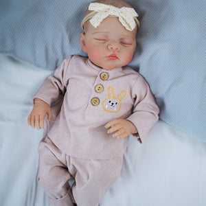 19 inch realistic reborn baby dolls Hand-Painted Fabric Doll Irys Purple Footed Pajamas Set Plaid Bear Collector's Companion toys for kids 3+