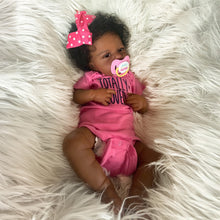 Load image into Gallery viewer, Lifelike Open Eyed Reborn Baby Girl &quot;Loulou&quot; w/ Implanted Afro Hair - 20in/50cm Full Limb Vinyl Doll, Realistic Hand Painted
