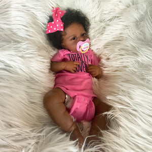 Lifelike Open Eyed Reborn Baby Girl "Loulou" w/ Implanted Afro Hair - 20in/50cm Full Limb Vinyl Doll, Realistic Hand Painted