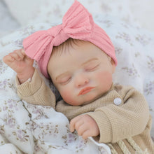 Load image into Gallery viewer, 20 inch Realistic Reborn Baby Dolls Hand Painted Pink Hair Floral Khaki Jumpsuit Doll Fabric Body Closed Eyes
