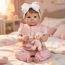 画像をギャラリービューアに読み込む, 18 Inch Reborn Baby Girl Doll 2 Styles Full Vinyl  Cloth Body 1.2kg Weighted Realistic Newborn Doll with Magnetic Pacifier, Bottle, Diaper &amp; Outfit
