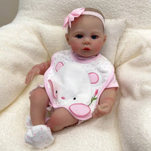 Cargar imagen en el visor de la galería, 48cm Meadow Reborn Baby Doll - Hand-Painted Head, Emerald Green Eyes, Pink Floral Headband &amp; Bib Set
