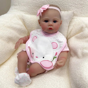 48cm Meadow Reborn Baby Doll - Hand-Painted Head, Emerald Green Eyes, Pink Floral Headband & Bib Set