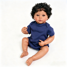 Cargar imagen en el visor de la galería, Lifelike 19-Inch Reborn Boy Doll – Full Vinyl Body, Rooted Curly Hair &amp; Complete Set (Bottle, Pacifier, Diaper)
