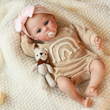Carregar imagem no visualizador da galeria, 19 inch Full Vinyl Reborn Doll Meadow Hand-Painted Green Eyes Blush Khaki Romper Beige Plaid Bear Pacifier Gift Box for baby kids girl 3+ 48cm Lifelike Baby Gift Set dolls
